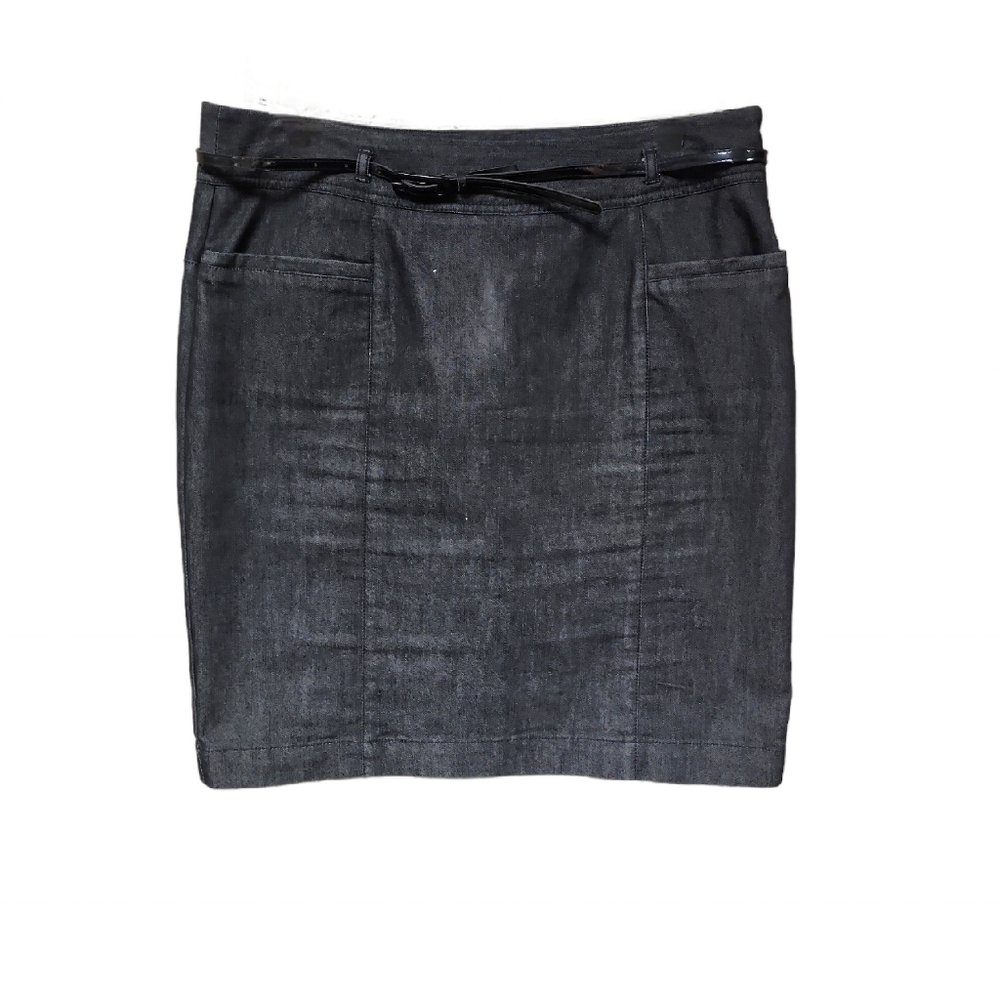 Kenneth Cole Reaction Black Denim Short Skirt with Belt and Loops Size 10
